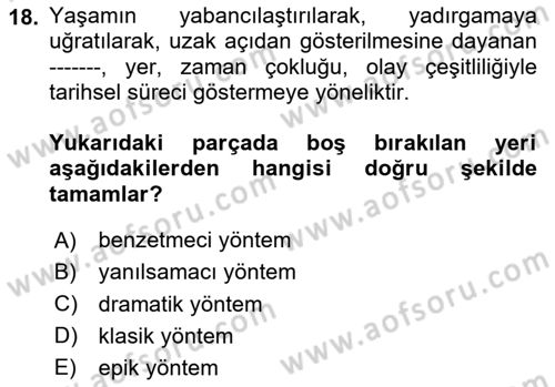 Yeni Türk Edebiyatına Giriş 1 Dersi 2025 - 2026 Yılı (Final) Dönem Sonu Sınav Soruları 18. Soru