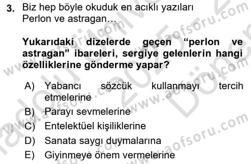 Yeni Türk Edebiyatına Giriş 1 Dersi 2025 - 2026 Yılı (Final) Dönem Sonu Sınav Soruları 3. Soru