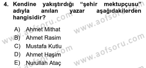 Yeni Türk Edebiyatına Giriş 1 Dersi 2025 - 2026 Yılı (Final) Dönem Sonu Sınav Soruları 4. Soru