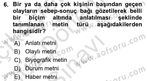 Yeni Türk Edebiyatına Giriş 1 Dersi 2025 - 2026 Yılı (Final) Dönem Sonu Sınav Soruları 6. Soru