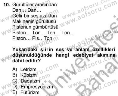 Yeni Türk Edebiyatına Giriş 2 Dersi 2012 - 2013 Yılı (Vize) Ara Sınav Soruları 10. Soru