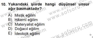 Yeni Türk Edebiyatına Giriş 2 Dersi 2012 - 2013 Yılı (Final) Dönem Sonu Sınav Soruları 10. Soru