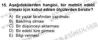 Yeni Türk Edebiyatına Giriş 2 Dersi 2012 - 2013 Yılı (Final) Dönem Sonu Sınav Soruları 15. Soru