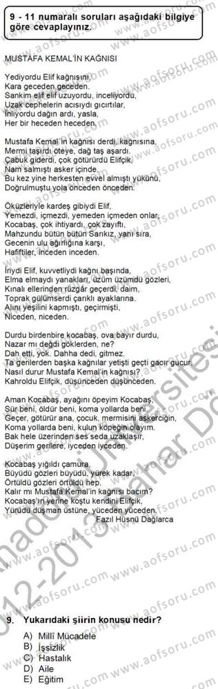 Yeni Türk Edebiyatına Giriş 2 Dersi 2012 - 2013 Yılı (Final) Dönem Sonu Sınav Soruları 9. Soru