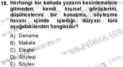Yeni Türk Edebiyatına Giriş 2 Dersi 2013 - 2014 Yılı (Final) Dönem Sonu Sınav Soruları 18. Soru