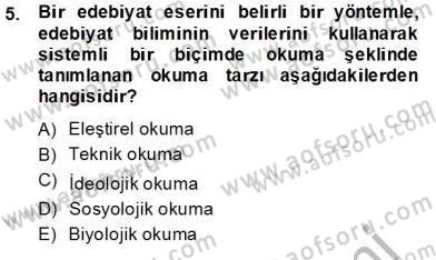 Yeni Türk Edebiyatına Giriş 2 Dersi 2013 - 2014 Yılı (Final) Dönem Sonu Sınav Soruları 5. Soru