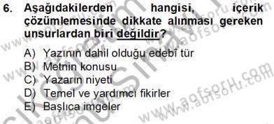 Yeni Türk Edebiyatına Giriş 2 Dersi 2013 - 2014 Yılı (Final) Dönem Sonu Sınav Soruları 6. Soru