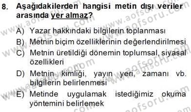 Yeni Türk Edebiyatına Giriş 2 Dersi 2013 - 2014 Yılı (Final) Dönem Sonu Sınav Soruları 8. Soru