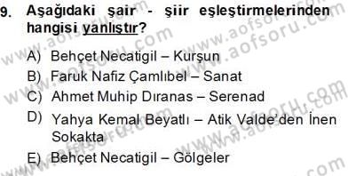 Yeni Türk Edebiyatına Giriş 2 Dersi 2013 - 2014 Yılı (Final) Dönem Sonu Sınav Soruları 9. Soru