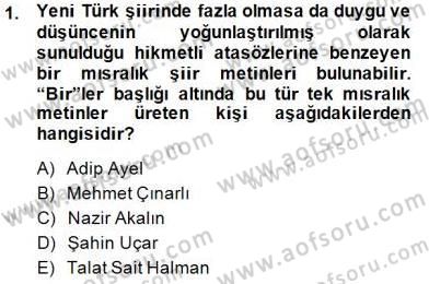 Yeni Türk Edebiyatına Giriş 2 Dersi 2014 - 2015 Yılı (Vize) Ara Sınav Soruları 1. Soru