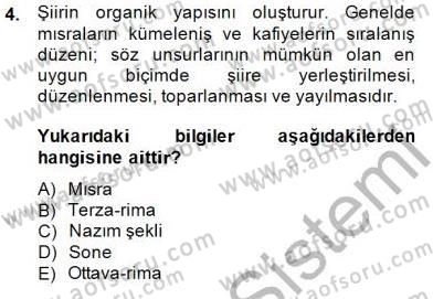 Yeni Türk Edebiyatına Giriş 2 Dersi 2014 - 2015 Yılı (Vize) Ara Sınav Soruları 4. Soru