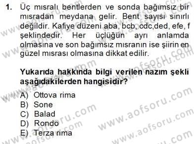Yeni Türk Edebiyatına Giriş 2 Dersi 2014 - 2015 Yılı (Final) Dönem Sonu Sınav Soruları 1. Soru