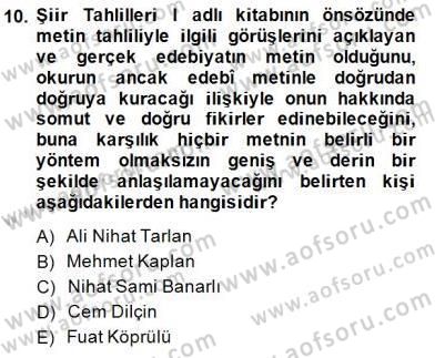Yeni Türk Edebiyatına Giriş 2 Dersi 2014 - 2015 Yılı (Final) Dönem Sonu Sınav Soruları 10. Soru