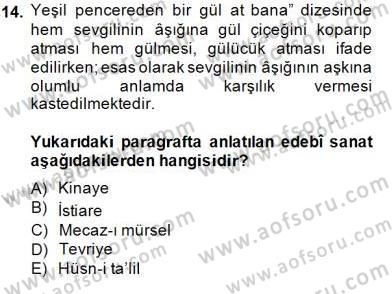 Yeni Türk Edebiyatına Giriş 2 Dersi 2014 - 2015 Yılı (Final) Dönem Sonu Sınav Soruları 14. Soru