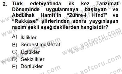 Yeni Türk Edebiyatına Giriş 2 Dersi 2014 - 2015 Yılı (Final) Dönem Sonu Sınav Soruları 2. Soru