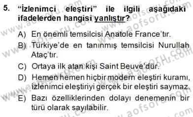 Yeni Türk Edebiyatına Giriş 2 Dersi 2014 - 2015 Yılı (Final) Dönem Sonu Sınav Soruları 5. Soru
