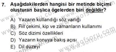 Yeni Türk Edebiyatına Giriş 2 Dersi 2014 - 2015 Yılı (Final) Dönem Sonu Sınav Soruları 7. Soru