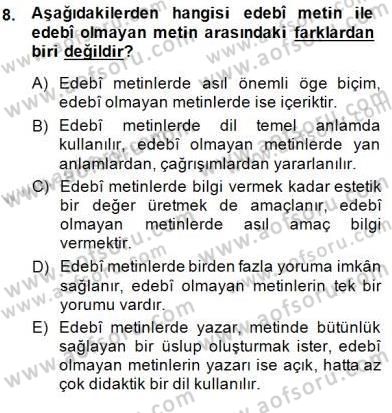 Yeni Türk Edebiyatına Giriş 2 Dersi 2014 - 2015 Yılı (Final) Dönem Sonu Sınav Soruları 8. Soru