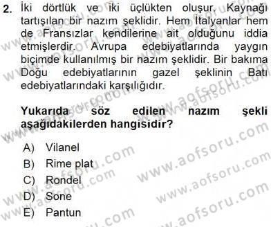 Yeni Türk Edebiyatına Giriş 2 Dersi 2015 - 2016 Yılı (Vize) Ara Sınav Soruları 2. Soru