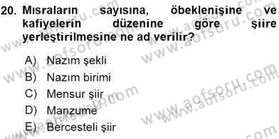 Yeni Türk Edebiyatına Giriş 2 Dersi 2015 - 2016 Yılı (Vize) Ara Sınav Soruları 20. Soru