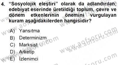 Yeni Türk Edebiyatına Giriş 2 Dersi 2015 - 2016 Yılı (Vize) Ara Sınav Soruları 4. Soru