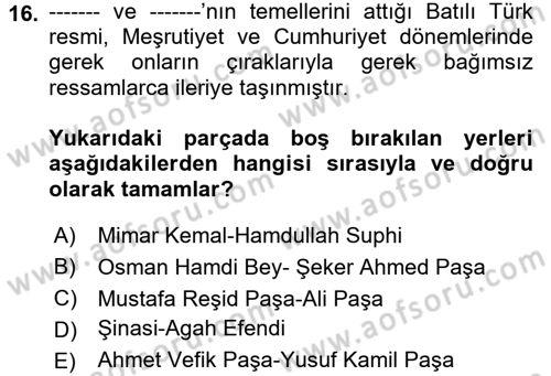 Yeni Türk Edebiyatına Giriş 2 Dersi 2017 - 2018 Yılı (Final) Dönem Sonu Sınav Soruları 16. Soru