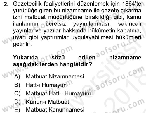Yeni Türk Edebiyatına Giriş 2 Dersi 2017 - 2018 Yılı (Final) Dönem Sonu Sınav Soruları 2. Soru