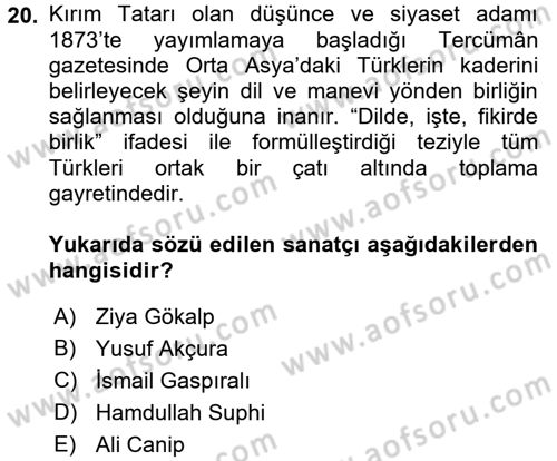 Yeni Türk Edebiyatına Giriş 2 Dersi 2017 - 2018 Yılı (Final) Dönem Sonu Sınav Soruları 20. Soru