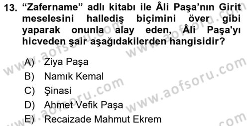 Yeni Türk Edebiyatına Giriş 2 Dersi 2018 - 2019 Yılı (Final) Dönem Sonu Sınav Soruları 13. Soru