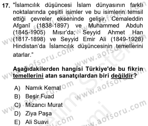 Yeni Türk Edebiyatına Giriş 2 Dersi 2018 - 2019 Yılı (Final) Dönem Sonu Sınav Soruları 17. Soru