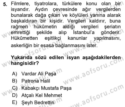 Yeni Türk Edebiyatına Giriş 2 Dersi 2018 - 2019 Yılı (Final) Dönem Sonu Sınav Soruları 5. Soru