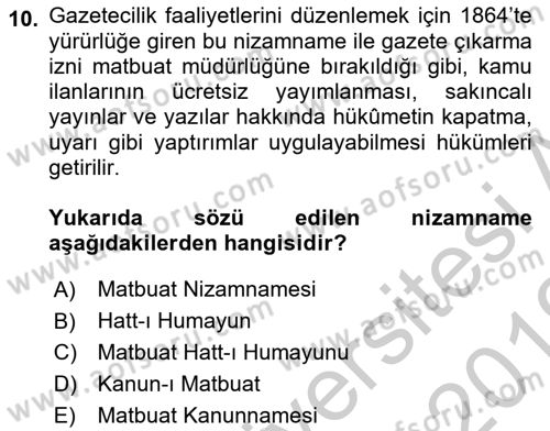 Yeni Türk Edebiyatına Giriş 2 Dersi 2018 - 2019 Yılı Yaz Okulu Sınav Soruları 10. Soru
