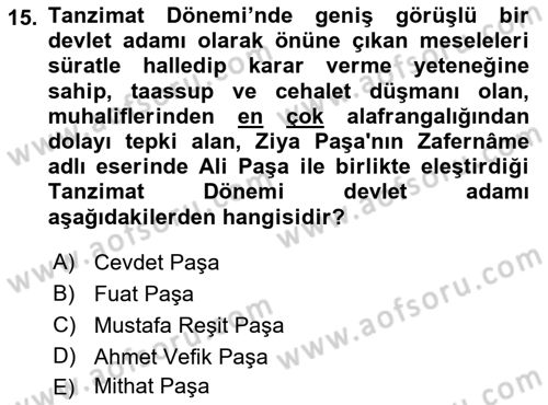 Yeni Türk Edebiyatına Giriş 2 Dersi 2018 - 2019 Yılı Yaz Okulu Sınav Soruları 15. Soru