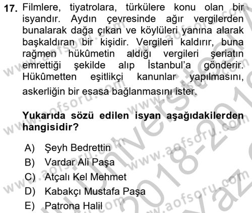 Yeni Türk Edebiyatına Giriş 2 Dersi 2018 - 2019 Yılı Yaz Okulu Sınav Soruları 17. Soru