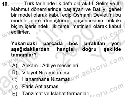 Yeni Türk Edebiyatına Giriş 2 Dersi 2020 - 2021 Yılı Yaz Okulu Sınav Soruları 10. Soru
