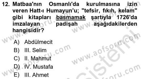 Yeni Türk Edebiyatına Giriş 2 Dersi 2020 - 2021 Yılı Yaz Okulu Sınav Soruları 12. Soru