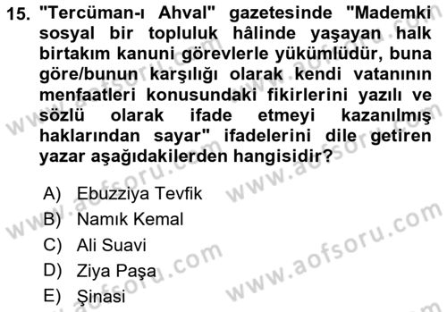 Yeni Türk Edebiyatına Giriş 2 Dersi 2020 - 2021 Yılı Yaz Okulu Sınav Soruları 15. Soru