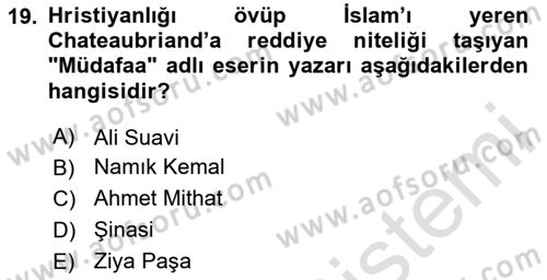 Yeni Türk Edebiyatına Giriş 2 Dersi 2020 - 2021 Yılı Yaz Okulu Sınav Soruları 19. Soru