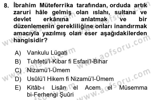 Yeni Türk Edebiyatına Giriş 2 Dersi 2020 - 2021 Yılı Yaz Okulu Sınav Soruları 8. Soru