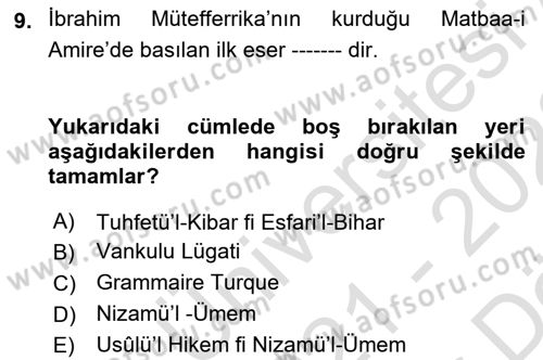 Yeni Türk Edebiyatına Giriş 2 Dersi 2021 - 2022 Yılı (Vize) Ara Sınav Soruları 9. Soru