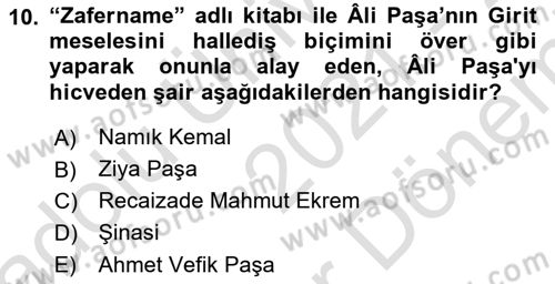 Yeni Türk Edebiyatına Giriş 2 Dersi 2021 - 2022 Yılı (Final) Dönem Sonu Sınav Soruları 10. Soru
