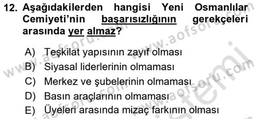 Yeni Türk Edebiyatına Giriş 2 Dersi 2021 - 2022 Yılı (Final) Dönem Sonu Sınav Soruları 12. Soru