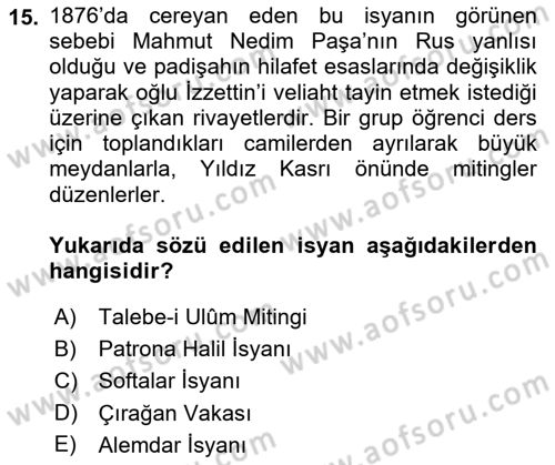 Yeni Türk Edebiyatına Giriş 2 Dersi 2021 - 2022 Yılı (Final) Dönem Sonu Sınav Soruları 15. Soru