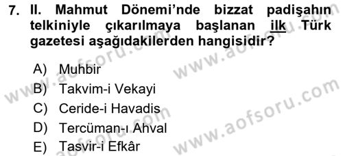 Yeni Türk Edebiyatına Giriş 2 Dersi 2021 - 2022 Yılı (Final) Dönem Sonu Sınav Soruları 7. Soru