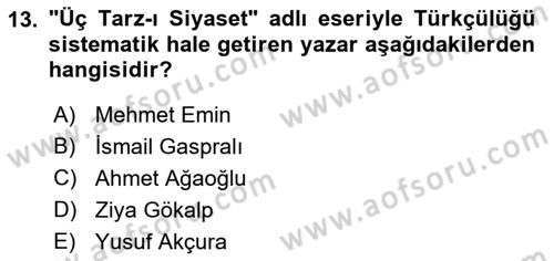 Yeni Türk Edebiyatına Giriş 2 Dersi 2021 - 2022 Yılı Yaz Okulu Sınav Soruları 13. Soru