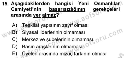 Yeni Türk Edebiyatına Giriş 2 Dersi 2021 - 2022 Yılı Yaz Okulu Sınav Soruları 15. Soru