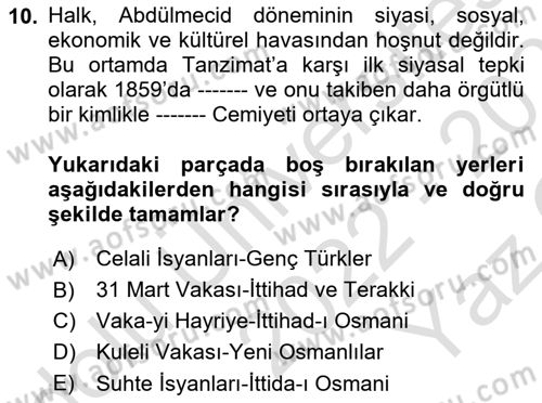 Yeni Türk Edebiyatına Giriş 2 Dersi 2022 - 2023 Yılı Yaz Okulu Sınav Soruları 10. Soru