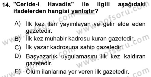 Yeni Türk Edebiyatına Giriş 2 Dersi 2022 - 2023 Yılı Yaz Okulu Sınav Soruları 14. Soru