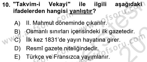 Yeni Türk Edebiyatına Giriş 2 Dersi 2023 - 2024 Yılı (Vize) Ara Sınav Soruları 10. Soru