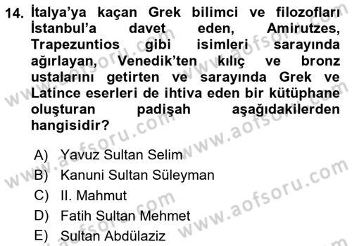 Yeni Türk Edebiyatına Giriş 2 Dersi 2023 - 2024 Yılı (Vize) Ara Sınav Soruları 14. Soru